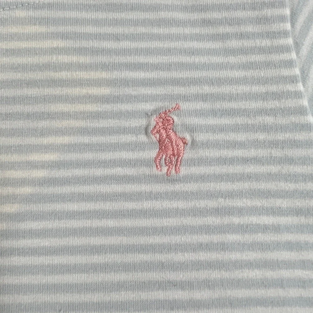 Ralph Lauren Striped T-Shirt‎ Girls 3T Light Blue White Lettuce Trim Logo Tee
